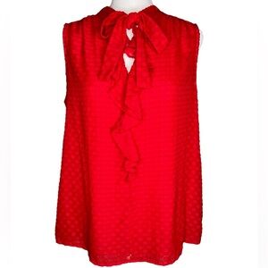Tommy Hilfiger Red Ruffle Tie Neck Yolk Sleeveless Blouse